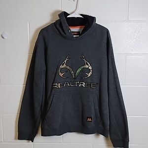 Real Tree Pullover Hoodie Fleece Sweatshirt Charcoal Grey & Camo XL